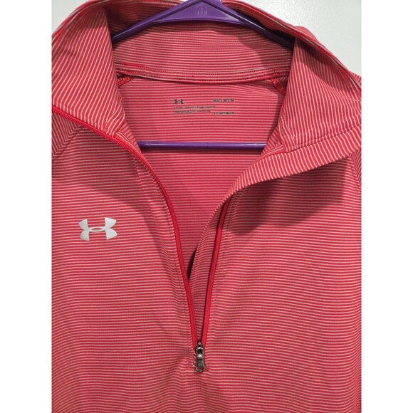 Under Armour Shirt Women’s Medium Red Heatgear‎ Gym 1/4 Zip Lightweight - Picture 4 of 5